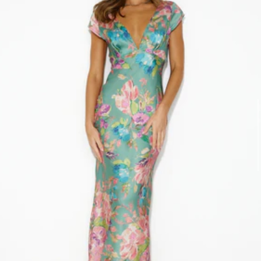 Hello Molly Teal Floral Maxi Dress with Pink & Green Accents